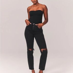 Abercrombie & Fitch Women's Black Ripped Straight Leg Jeans
